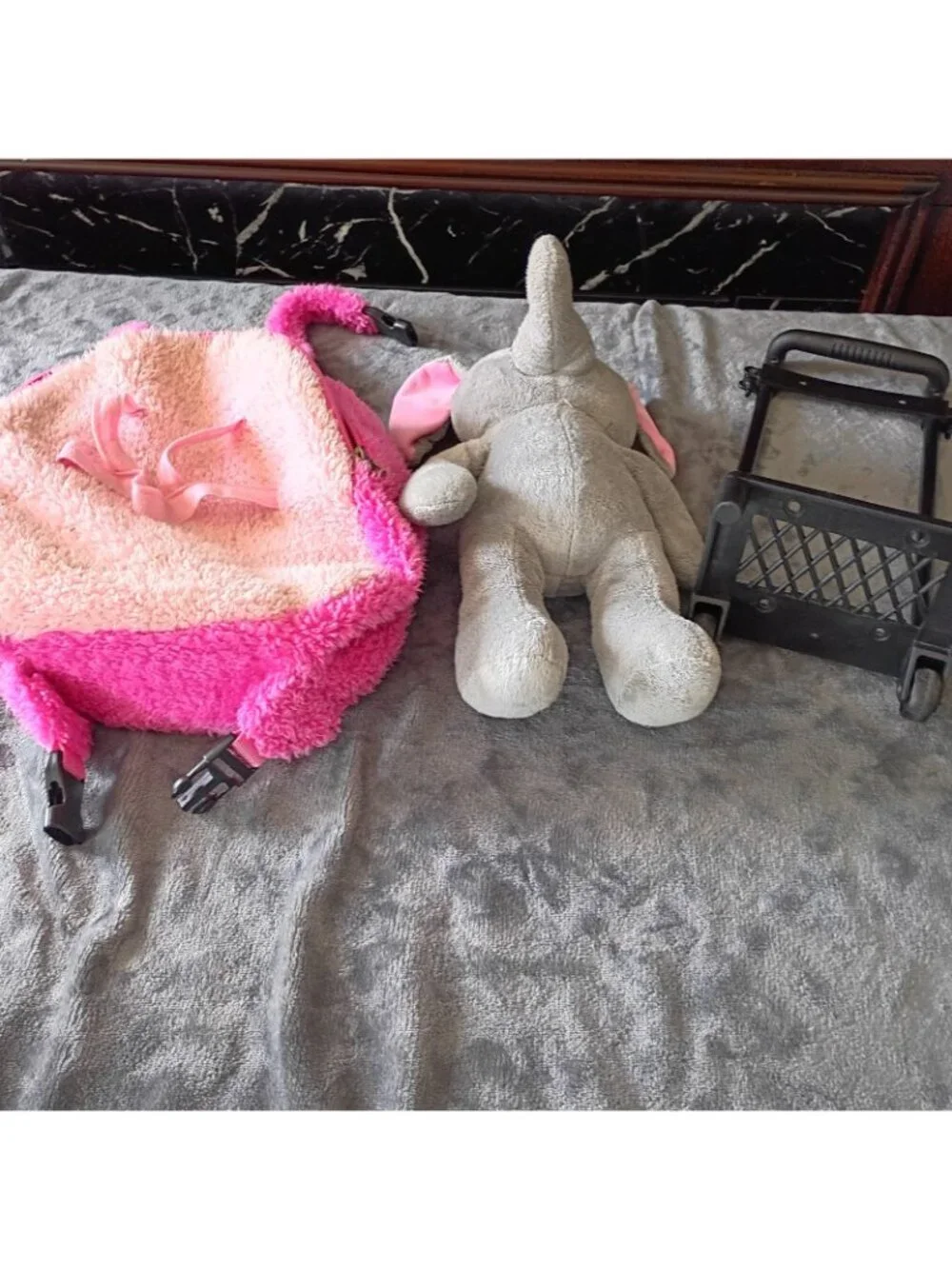 Back Pack Fluffy Pink With Plush Elephant